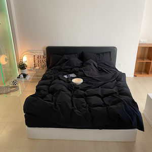 Luxury King-Size Bed <strong>Cover</strong> Set Solid Black Printed Cotton Bedding <strong>and</strong> <strong>Matching</strong> <strong>Curtains</strong> Solid Color Luxury Collection - Product Image 3