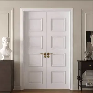 Custom solid wood French simple white environmental protection paint door double open split interior study soundproof door