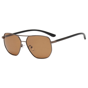 Lunettes de soleil polygonales pour hommes, monture en métal, verres TAC, UV400, polarisées, pour conducteur, légères, noires - Product Image 3