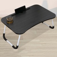 Bureau portable pliable pour ordinateur portable avec fente pour cartes et porte-gobelet pour la maison, le bureau ou la chambre d'étudiant, design simple en bois