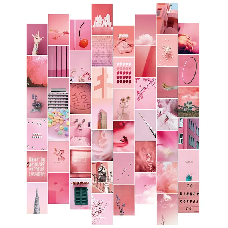 Arte rosa para decoración de dormitorio, 50 piezas, decoración de Roma, foto estético Retro, juego de Collage de pared