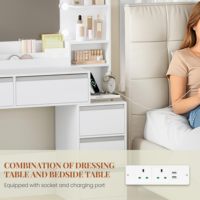 Miroir de coiffeuse avec 10 lumières LED réglables 3 couleurs, support de sèche-cheveux, 8 tiroirs, éclairage dimmable et écologique