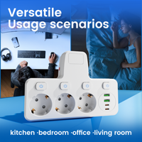 Enchufe de Extensión ODM EU 7 en 1 con 3 Tomas Schuko, 2 USB-A, 2 USB-C, Interruptor Independiente y Protección Contra Sobrecarga para Uso en Hogar y Oficina