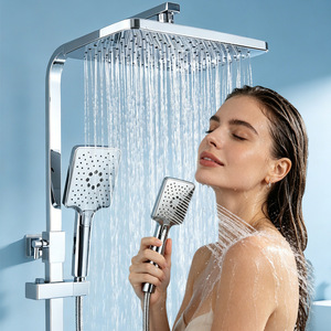 Chrome Plated Stainless Steel Shower Set Rectangle Rain Shower Head With Handheld 3.5-4.9 Gpm Temperature Controlled For Home - Product Image 1