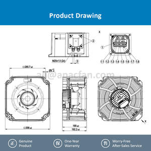 ebmpapst K3G250-RR03-H4 230VAC 245W IP55 1.1A 2900RPM GR25V-6IK.BD.1R GR25V-6IK.BF.1R ซีเมนส์ 1PH818/1PH822 แกนหมุน ODM OEM - Product Image 4