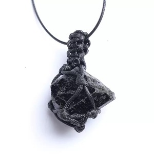 天然生水晶石中国吊坠电气石项链手工编织绳吊坠黑色电气石宝石 - Product Image 4