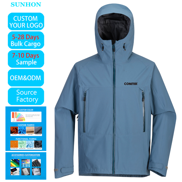 Mens Outdoor Safari Style Hiking Jacket Windproof Waterproof Breathable Zipper Closure Quick Dry Thin Hard Shell 3L All Seasons