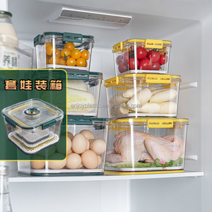 PET transparent plastic kitchen food storage bins for fridge storage boxes organizer set refrigerator with lid