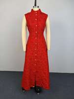 Robe longue d'été florale sans manches 2026 pour femme, élégante, col montant, coupe ajustée, fente avant, bleue, vente en gros