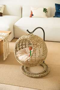 Petdom ручная работа плетеная теплая удобная современная кровать для кошек корзина качающийся домик для домашних животных гнездо для маленькой собаки кошки с подушкой - Product Image 2