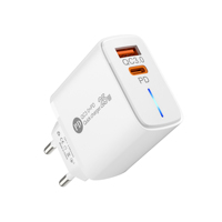 Chargeur portable Cantell 25W USB A + Type C avec LED, charge rapide, compatible avec tous les téléphones mobiles et ordinateurs portables, prise EU 3A