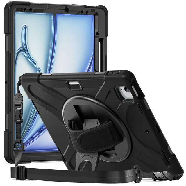 Rugged Shockproof Stand Case with 360 Rotating Hand Strap Shoulder Belt & Pencil Holder for iPad Pro 12.9 iPad Air 13 (31x26mm)