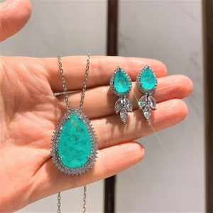 Fashion Pear Cut 15*25mm Paraiba Cubic Zirconia Trendy Necklace and <b>Earrings</b> <b>Set</b> Eco-friendly Copper Water Drop Jewelry <b>Sets</b> - Product Image 1