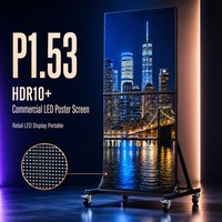 Layar LED Poster Lipat HDR10 P1.53 GOB Tahan Air, Video Wall LED Mobile dengan 4 Roda untuk Panggung Gereja, Toko Retail