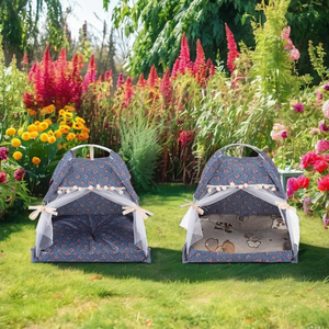 Cama semicerrada de verano para mascotas, tienda de campaña para mascotas con estampado transpirable, suministros plegables para exteriores para gatos y perros pequeños - Product Image 3