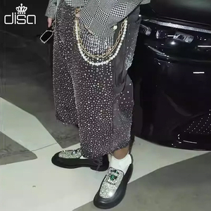 Benutzer definierte Herren Y2K Summer Street Style Cut Jeans Acid Washed <span class=keywords><strong>Denim</strong></span> Shorts Voll diamant Kristall Strass Atmungsaktive <span class=keywords><strong>Denim</strong></span> Short - Product Image 1