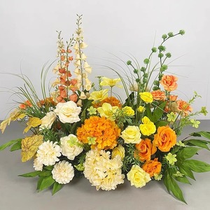 Décorations de mariage <span class=keywords><strong>orange</strong></span>, jaunes et champagne avec fleurs artificielles, arrangements floraux, décorations pour fêtes d'anniversaire - Product Image 3