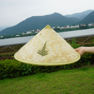 Sombrero cónico de bambú tejido, sombrero de paja para verano, pesca al aire libre, protección solar, ala ancha, sombrero cónico de granjero de tres hojas - Product Image 3