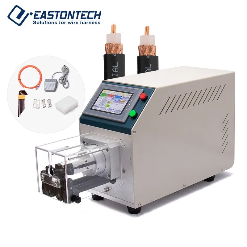 EASTONTECH EW-06F EW-06F 반자동 페달 시작 버전 회전 동축 와이어 케이블 스트리핑 기계 동축 케이블 스트리퍼