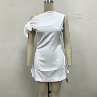 Robe mini élégante en satin à une épaule avec détail nœud - Robe de soirée blanche cintrée pour femme