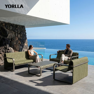 Ensemble <span class=keywords><strong>de</strong></span> canapés d'extérieur modernes en aluminium avec revêtement côtelé, mobilier <span class=keywords><strong>de</strong></span> patio, canapé lounge 4 pièces - Product Image 1