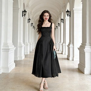 ZYHT 9831 Abito Lungo Plissettato <span class=keywords><strong>Nero</strong></span> Elegante Estivo Senza Maniche in Morbido Tessuto di Lana e <span class=keywords><strong>Lino</strong></span> con Schiena Scoperta - Product Image 2