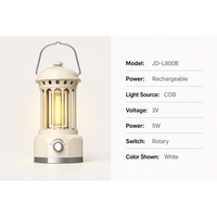 Lanterne de camping rechargeable JD-L800B COB avec variation d'intensité progressive Type-C, interrupteur rotatif, lumière suspendue pour tente extérieure