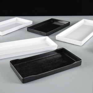 <b>Melamine</b> Rectangular Serving Tray Black White Solid Color Shallow <b>Plate</b> For Hotel Coffee Tea Service Commercial Use - Product Image 3