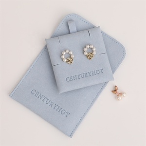 PUPPYSEW Wholesale Light Blue Jewelry Bag With Logo Microfiber Snap Button Jewelry Pouch With Insert Pad Necklace Pouch - Product Image 3