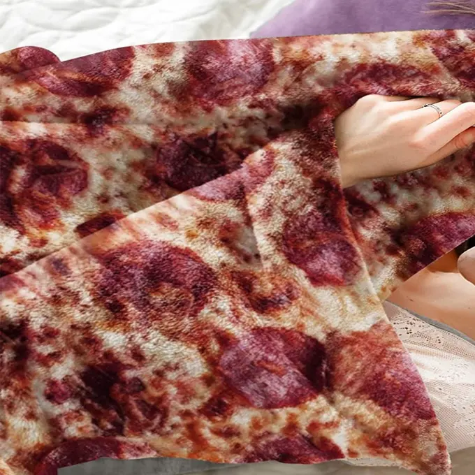 Super soft warm custom design pizza flannel fleece round blanket