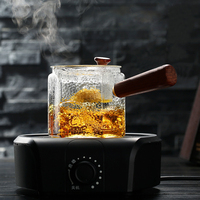 Théière octogonale en verre borosilicate de haute qualité avec filtre en bois martelé, design classique transparent pour usage domestique