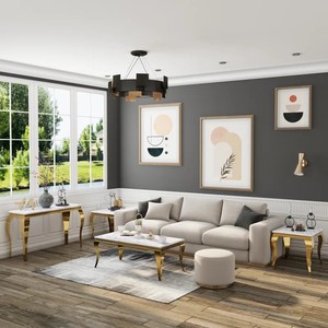 Mesa de Centro Moderna de Lujo con Borde Dorado, Mesa Auxiliar de Alta Gama para Muebles de Hogar Contemporáneos, Juego de Mesa de Centro para Sala de Estar, Venta Caliente <span class=keywords><strong>2026</strong></span>, Cantidad Mínima de Pedido 50 Piezas - Product Image 6