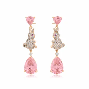 A00910776 Xuping jewelry Rabbit with diamond 18K gold Lady charm pink with diamond advanced design new earrings