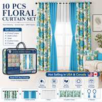 Lot de 10 rideaux occultants floraux prêts à poser avec housses de coussin, emballage personnalisé