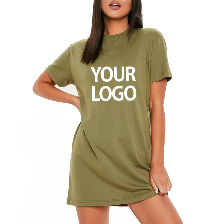 Custom printed 180Gsm basic cotton tshirt dress summer blank t shirt dress for women