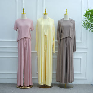 Vêtements islamiques <span class=keywords><strong>Ensemble</strong></span> de vêtements de détente pour femmes 3 pièces Mode décontractée Couleur unie Cardigan Haut <span class=keywords><strong>Pantalon</strong></span> <span class=keywords><strong>Ensemble</strong></span> Jersey <span class=keywords><strong>Femme</strong></span> musulmane Abaya <span class=keywords><strong>Ensemble</strong></span> - Product Image 2