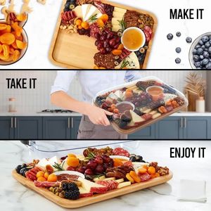 Bandeja de comida dividida de bambú con cubierta acrílica, plato cuadrado para queso con conservación del calor para uso en hoteles - Product Image 4