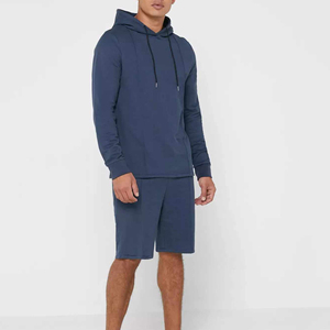 ชุดวอร์มผู้ชาย ผ้าฝ้าย เสื้อฮู้ดและกางเกงขาสั้น ชุดเข้าเซ็ต - Product Image 1