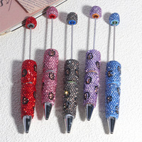 Stylo à bille DIY imprimé léopard, personnalisable avec perles, strass, multicolore, orné de cristaux, perles faites à la main, perles focales en PVC