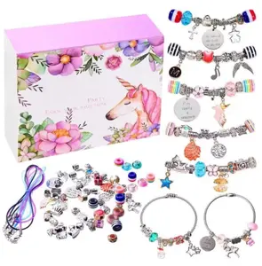 Atacado charme pulseira fazer jóias kit, suprimentos, sereia, unicórnio, presentes para meninas adolescentes, artesanato, diy, pulseira das crianças