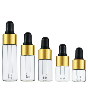 Flaconi Vuoti per Cosmetici da 1ml 2ml 3ml 4ml 5ml, Mini Fiale Trasparenti con Contagocce in Vetro e Anello Dorato - Product Image 1