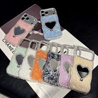 Coque de téléphone antichoc en TPU avec cadre en cristal ondulé, motif marbre, cœur, anti-traces de doigts, support miroir diamant pour 16/17