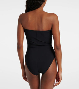 2026 Women 2 Piece <b>Swimsuit</b> Set <b>Strapless</b> Bandeau Monokini With 3D Flower and Side Slit Long Cover Up Skirt Wholesale Beachwear - Product Image 5