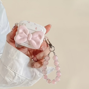 Funda protectora para auriculares AirPods de 4.ª generación, lazo rosa con cordón rosa - Product Image 2