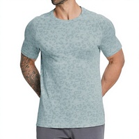 T-shirt de sport sans couture en jacquard pour homme, en nylon-polyester, à manches courtes, pour l'entraînement, le fitness, les sports de plein air, l'escalade, la randonnée