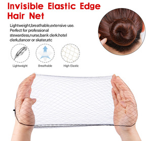 Filets <span class=keywords><strong>à</strong></span> <span class=keywords><strong>cheveux</strong></span> invisibles jetables Leeons en nylon <span class=keywords><strong>à</strong></span> mailles larges avec élastique réglable, noirs, 14-30 pouces, pour l'emballage de perruques, 20 pièces/rouleau - Product Image 3