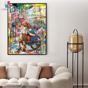 UNIART-Deux Petites <span class=keywords><strong>Guess</strong></span> Décoration murale Banksy Toile Art Mural Photo Print Modern Bedroom Decor Posters Graffiti Street Art - Product Image 1