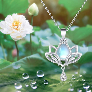 Elegante Collar con Colgante de Lágrima de Loto para Mujer, Estilo Piedra Lunar, Joyería de Moda para Uso Diario, Regalo - Product Image 2