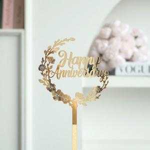 Décoration de gâteau d'<span class=keywords><strong>anniversaire</strong></span> élégante en acrylique en forme de fleur pour célébration d'<span class=keywords><strong>anniversaire</strong></span>, décoration de fête, inscription Joyeux <span class=keywords><strong>anniversaire</strong></span>, idée cadeau romantique - Product Image 4