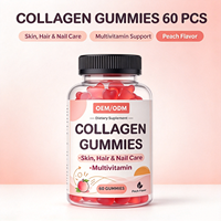 Gummies de collagène à marque privée OEM, 60 unités, saveur pêche, avec supplément alimentaire multivitaminé